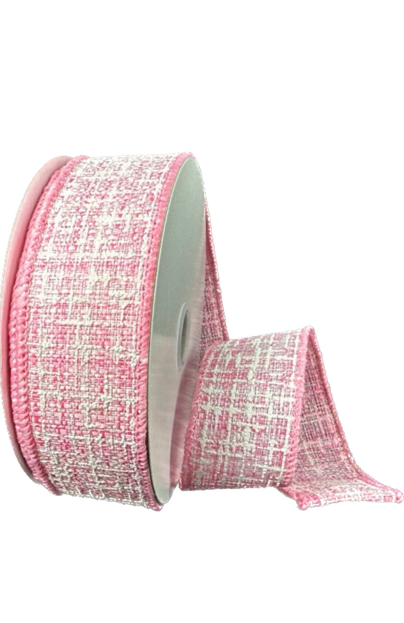 10 Yards - 1.5” Wired Light Pink and White Embellished Tweed Ribbon ...