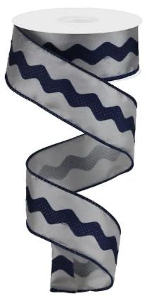 Wired Navy Blue and Gray/Silver Ric Rac Ribbon-1.5”x10 Yards