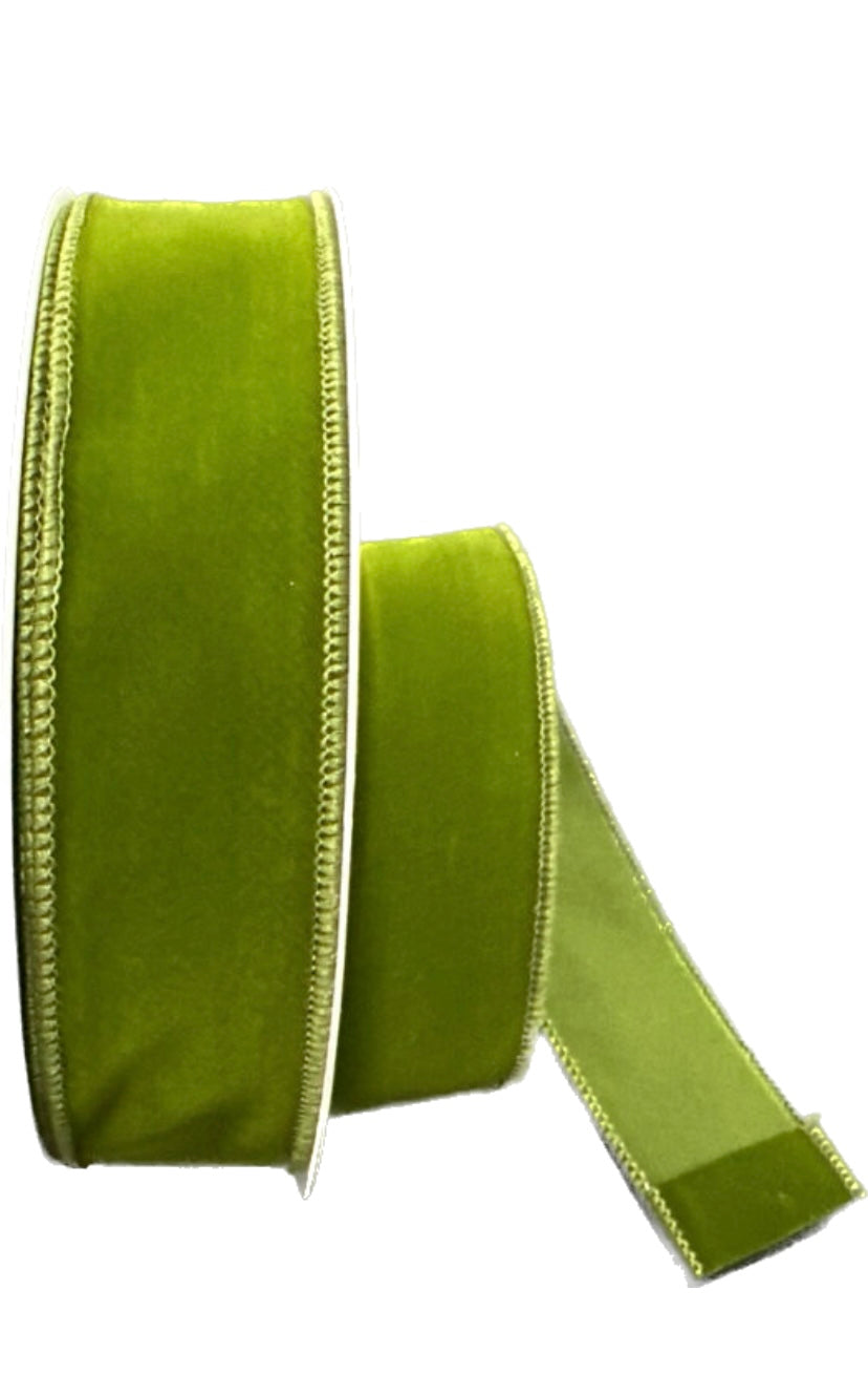 Wired Moss Green Velvet Ribbon- 1.5”x50 Yards