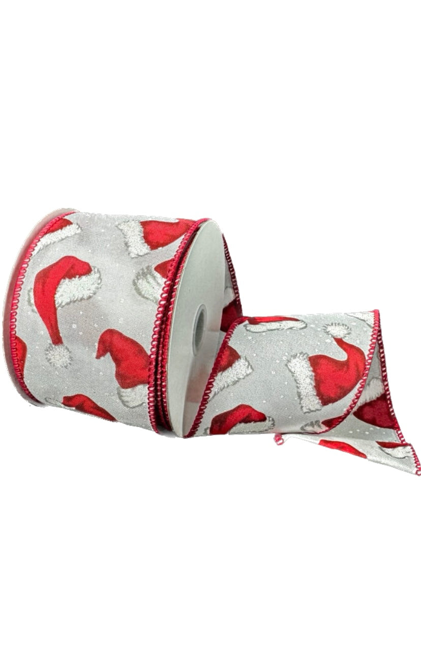 Wired Red Santa Hats Ribbon- 2.5”x10 Yards