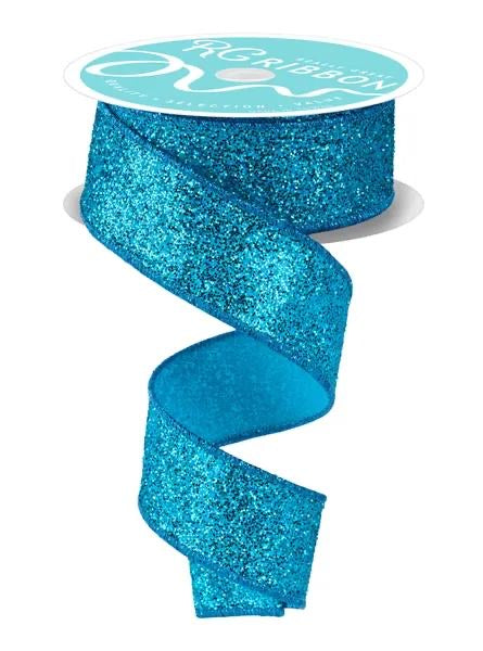 Wired Turquoise Laser Glitter Ribbon- 1.5”x10 Yards