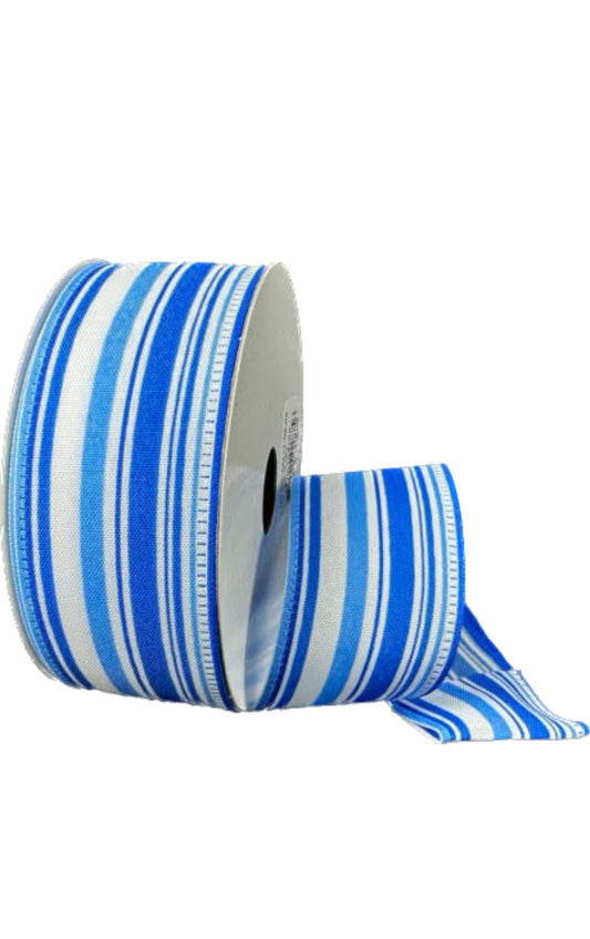 Wired Blue Varied Striation Stripes Ribbon- 1.5” x10 Yards