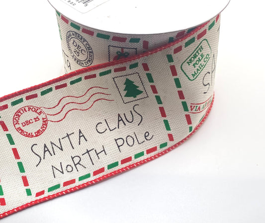 10 Yards - 2.5” Wired Christmas Letter to Santa Ribbon