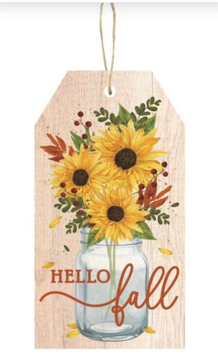 12.5"x6" Hello Fall Sunflower Sign