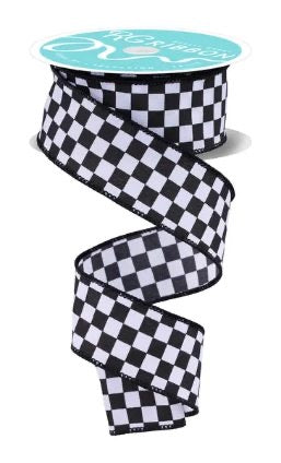 10 Yards - 1.5” Wired Black White Check Ribbon
