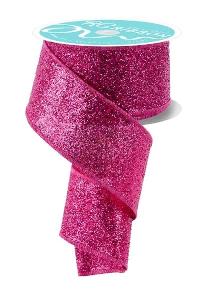 Wired Hot Pink Laser Glitter Ribbon- 2.5” x10 Yards
