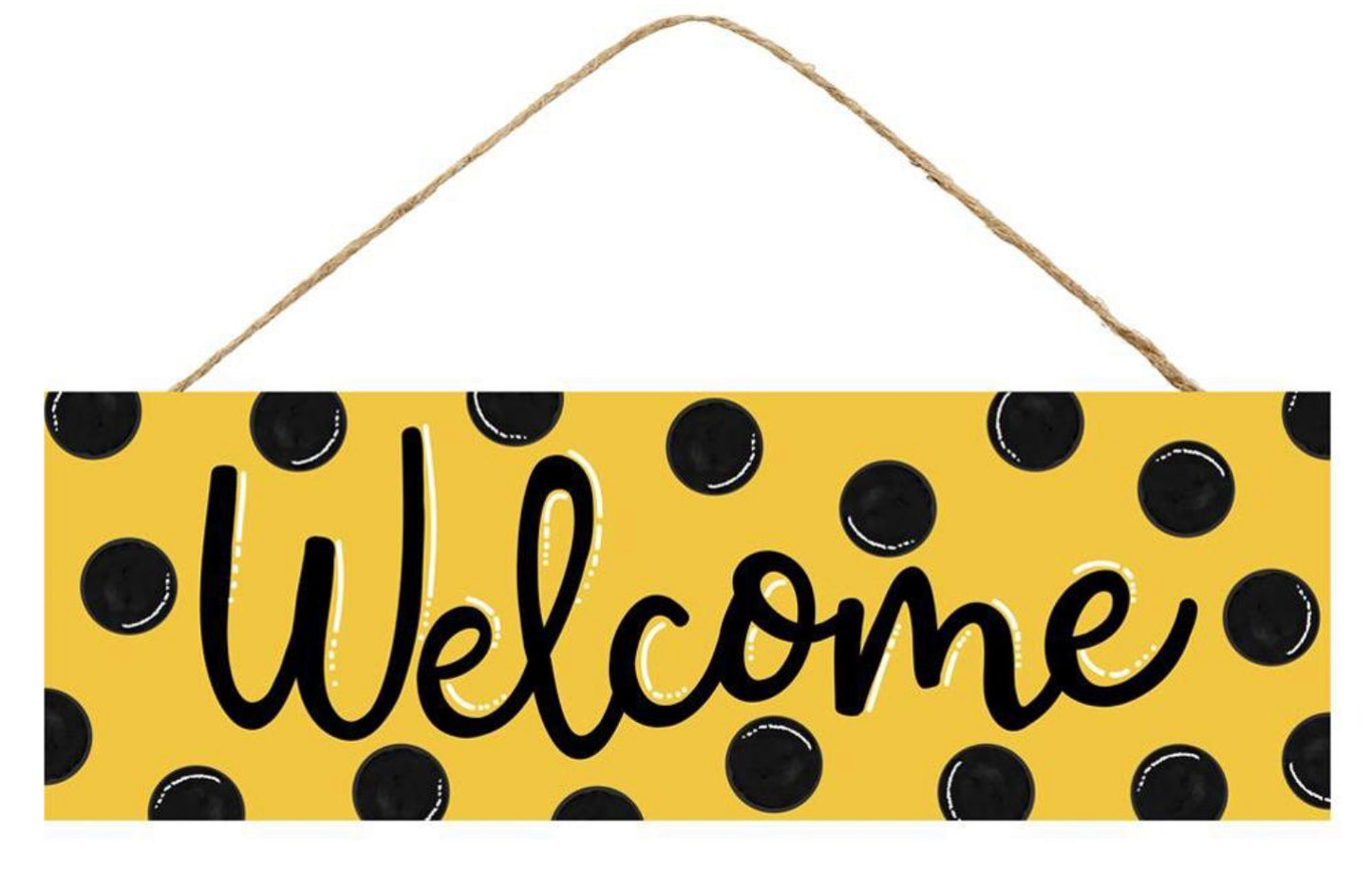 15”x5” Yellow and Black Polka Dot Welcome Wreath Sign