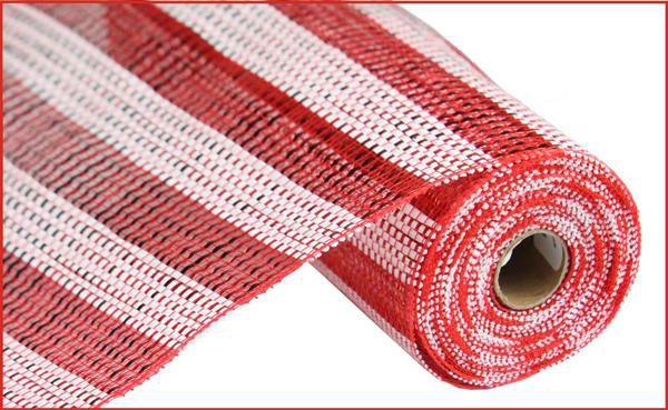 10”x 10 Yards Red and White Horizontal Stripe Fabric Mesh