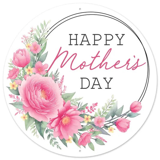12” Round Metal Happy Mother’s Day Wreath Sign