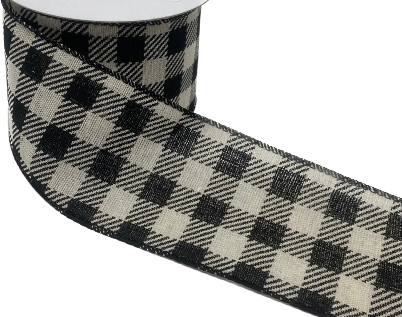 10 Yards - 2.5” Wired Black and Cream Check Ribbon – foxwreathsupplies