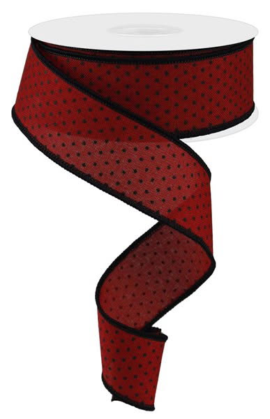10 Yards - 1.5” Wired Red and Black Swiss Dot Ribbon