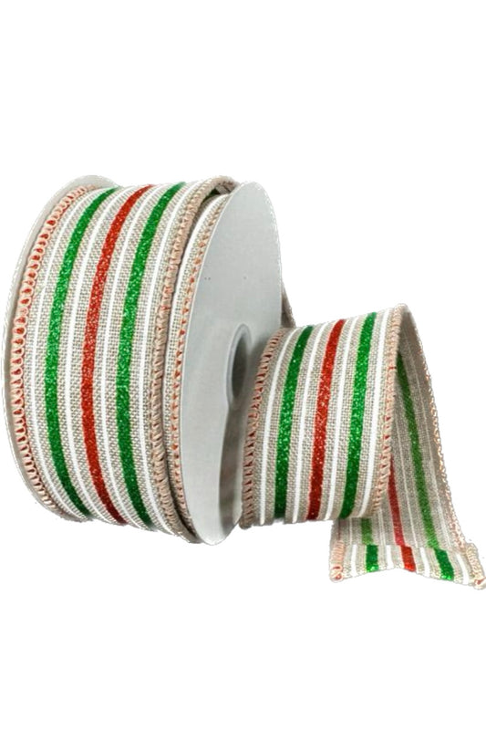 Wired Natural Linen Vertical Stripes Ribbon- 1.5”x 10 Yards