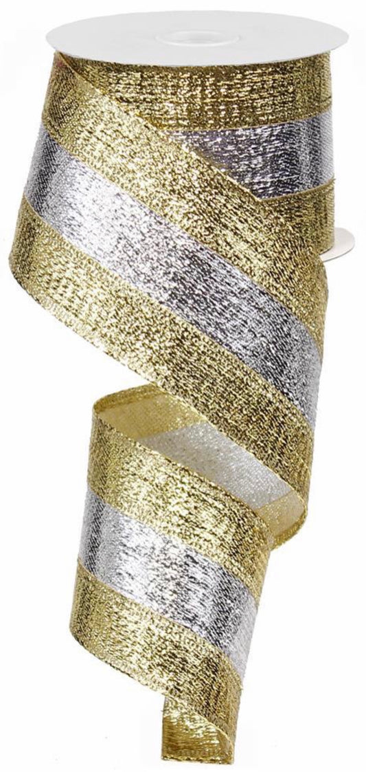 10 Yards - 2.5” Wired Gold and Silver Metallic Ribbon