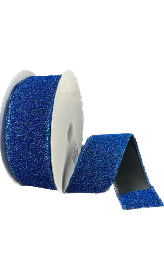 Wired Royal Blue Fuzzy Metallic Ribbon- 1.5”x10 Yards