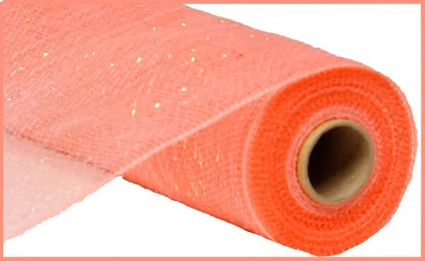 Coral with Iridescent Foil Metallic Mesh- 10 inch x 10 Yards