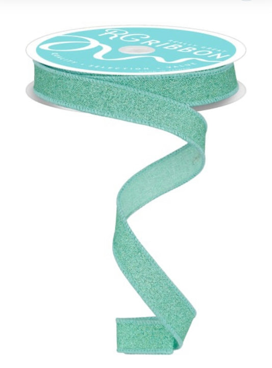 Wired Mint Green Fine Glitter on Royal Ribbon- 5/8”x 10 Yards