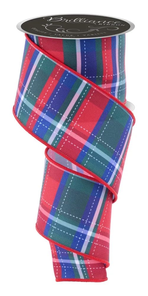 Wired  Multi Color Dashed Plaid Ribbon- 2.5”x10 Yards