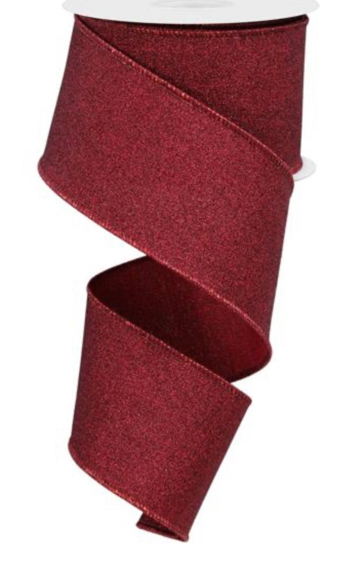 10 Yards - 2.5" Wired Burgundy Fine Glitter on Royal Ribbon