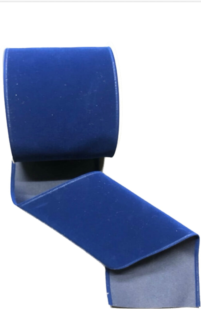 Wired Navy Blue Flat Velvet Ribbon-4”x10 Yards