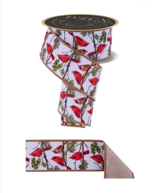 Wired Winter Cardinals on Branches Ribbon- 2.5”x10 Yards