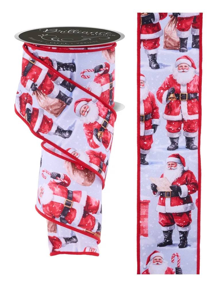 Wired Santa in Winter Snow Ribbon- 2.5”x10 Yards
