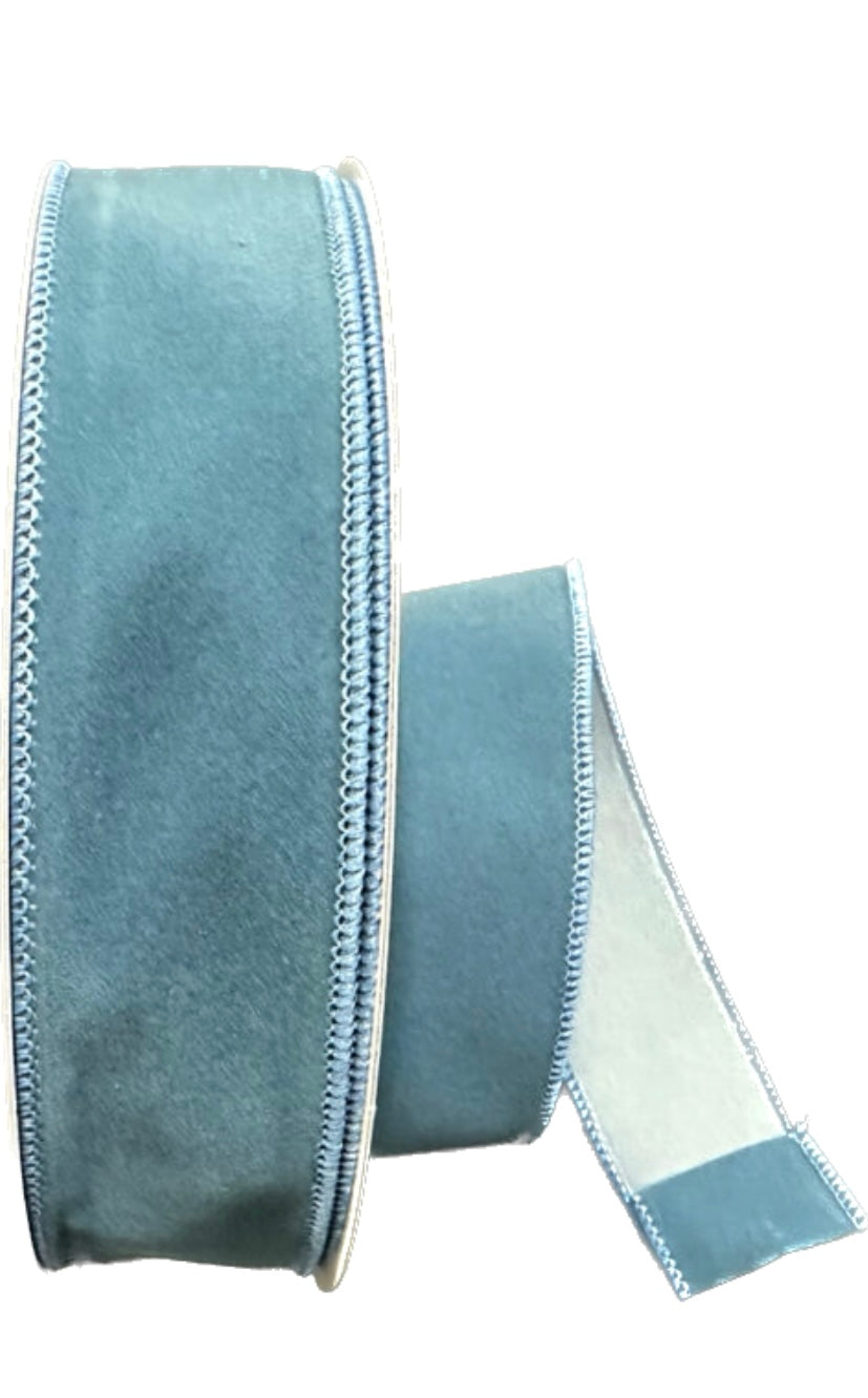 Wired Dusty Blue  Velvet Ribbon- 1.5”x50 Yards
