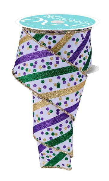 Wired Mardi Gras Glitter Dot Confetti Ribbon-2.5”x10 Yards