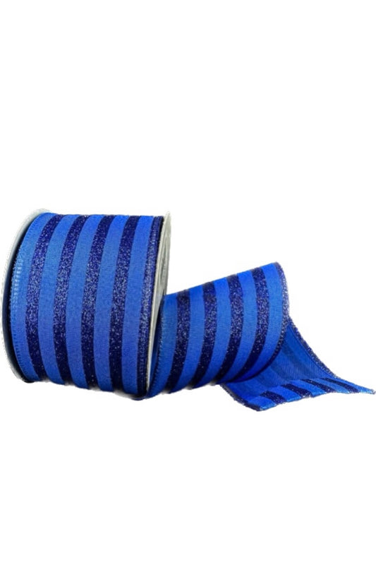 Wired Royal Blue Ponche Glitter Cabana Strip Ribbon-2.5”x10 Yards