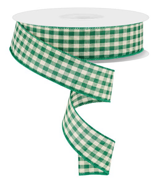 Wired Emerald and Beige Gingham Check Ribbon- 1.5”x50 Yards ...