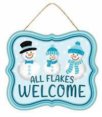 7”x6” Metal Tin All Flakes Welcome Wreath Sign