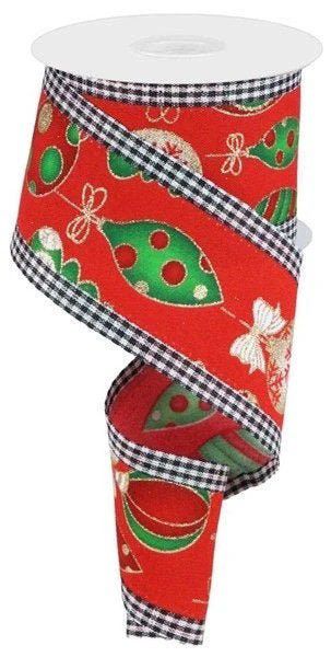 10 Yards - 2.5” Wired Christmas Ornament Ribbon with Glitter Accent