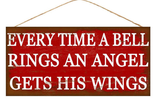 12.5”x6” Bells Ring Angels Get Wings Wreath Sign