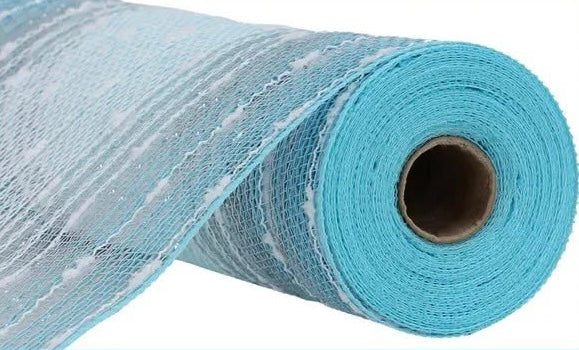 Ice Blue Silver and White Puff Ball Mesh- 10.5”x10 Yards