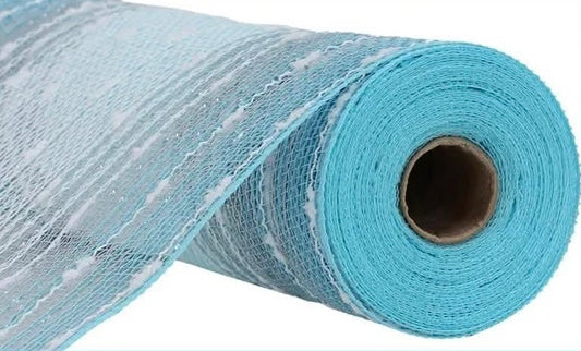 Ice Blue Silver and White Puff Ball Mesh- 10.5”x10 Yards