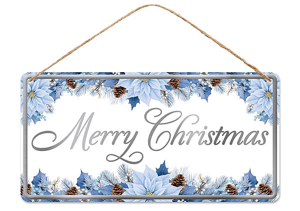 Merry Christmas Metal Tin Wreath Sign- 12”x6”