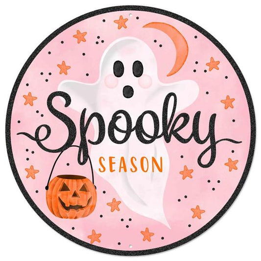 12” Round Metal Winter Spooky Season Wreath Sign