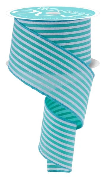Wired Mint Green and White Vertical Stripes Ribbon- 2.5”x 10 Yards