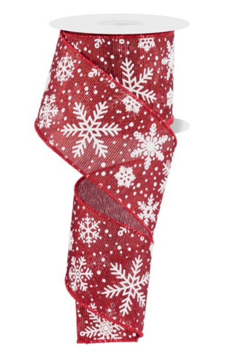Wired Red and White Snowflake Glitter Accent Ribbon- 2.5”x10 Yards