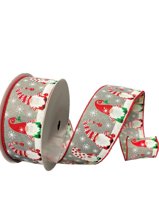 50 Yards - 2.5” Gray Background Merry Christmas Gnome Ribbon