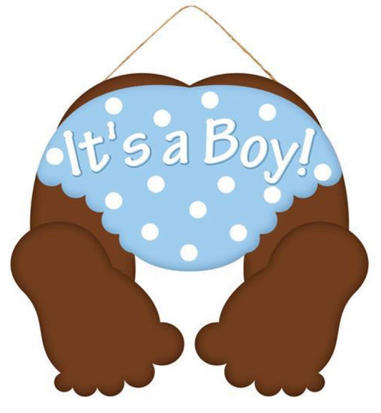 10”x9” Dark Skin It’s a Boy Baby Bottom Wreath Sign