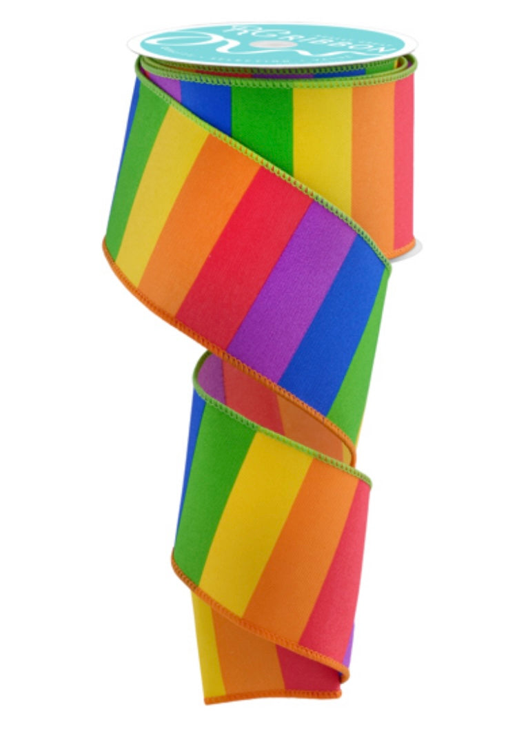 10 Yards- 2.5”Wired Horizontal Rainbow Ribbon