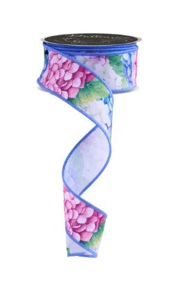Wired White, Purple and Blue Hydrangeas Ribbon- 1.5”x10 Yards