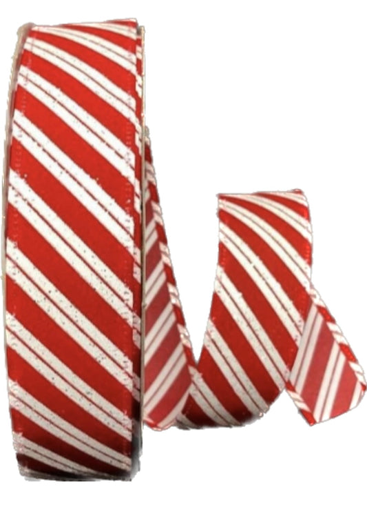 50 Yards - 1.5” Red and White Candy Cane Stripe Christmas Ribbon