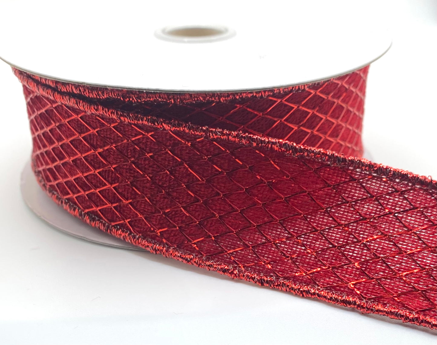 10 Yards - 1.5” Wired Red Velvet Red Net Overlay Ribbon