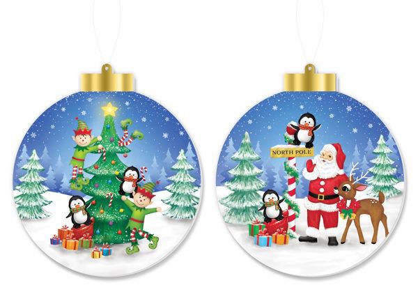 5.5” H- 2 Set Double Sided Fun At the North Pole Ornament Signs