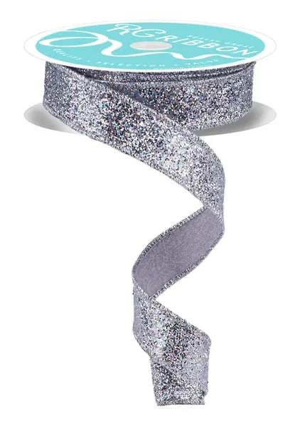 Wired Silver Laser Glitter Ribbon- 7/8”x10 Yards