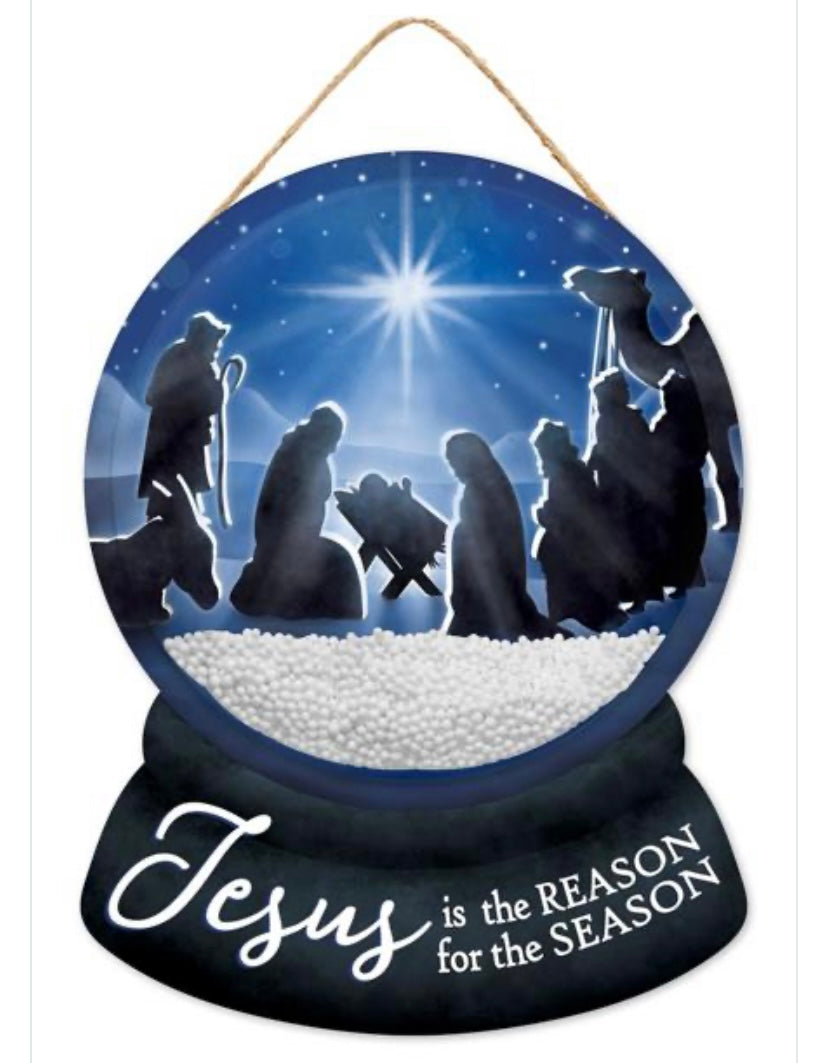 12”x9” Jesus is the Reason for the Season Snow Globe Wreath Sign