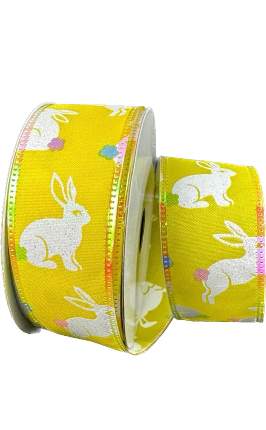 Wired Yellow Background Bunny Ribbon-1.5”x10 Yards