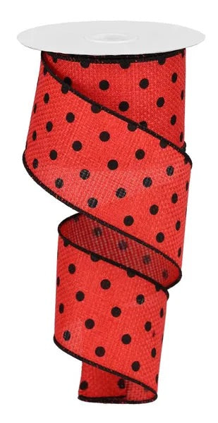 Wired Red with Black Polka Dots Ribbon- 2.5”x10 Yards