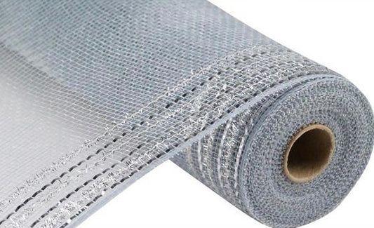 Silver Border Stripe Metallic Mesh-10.5”x10 Yards